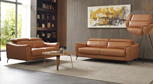 ViscoLogic DUKE Adjustable Headrest Luxury Living Room Leather Sofa/Couch, Loveseat, Arm Chair (Brown) (FOR GTA AREA ONLY)