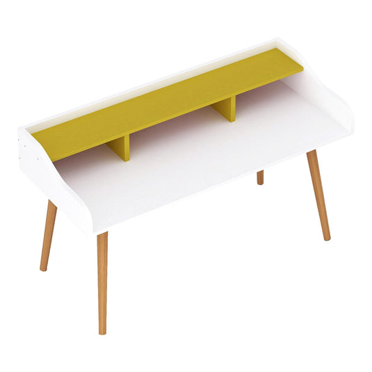 ViscoLogic BOOKER Mid-Century Home Office Computer Writing Desk, Workstation, Study Desk With Storage Shelves (White)