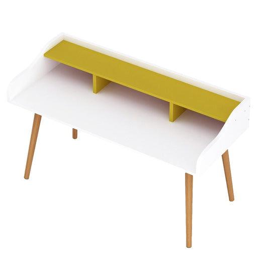 ViscoLogic BOOKER Mid-Century Home Office Computer Writing Desk, Workstation, Study Desk With Storage Shelves (White)