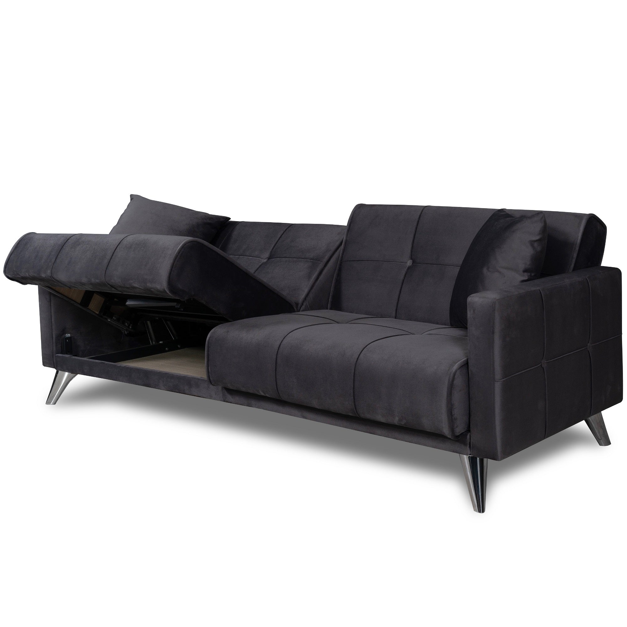 ViscoLogic SOFA2GO Velvet Convertible Sleeper Sofa Bed 3 Seater (Black)