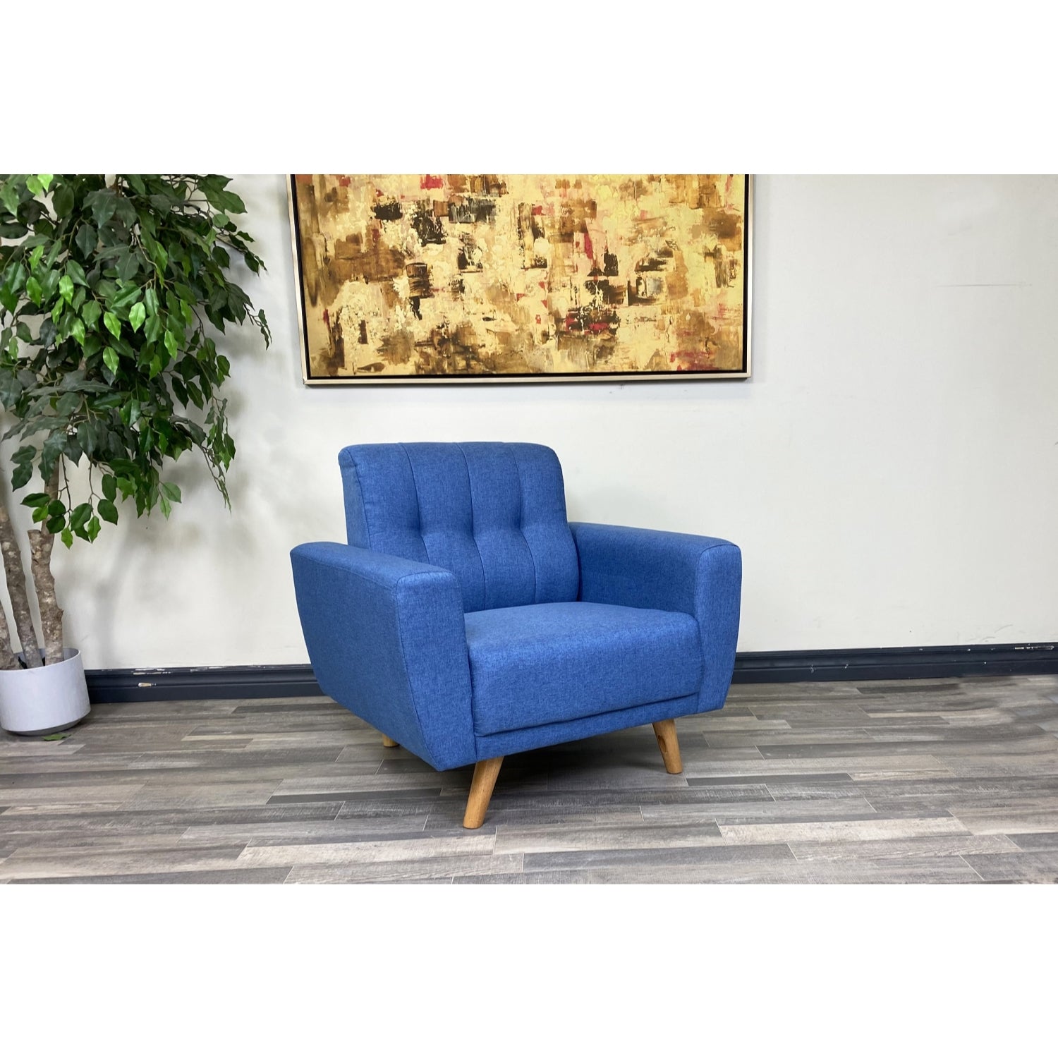 ViscoLogic MOCA Contemporary New Mid-Century Tufted Style Fabric Upholstered Modern Living Room Sofa (Blue)