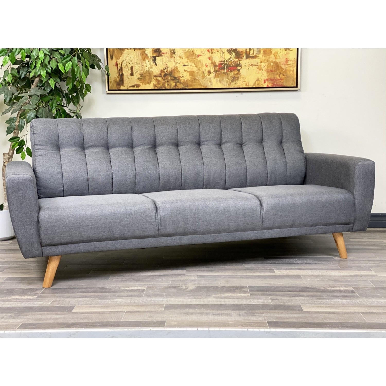 ViscoLogic MOCA Contemporary New Mid-Century Tufted Style Fabric Upholstered Modern Living Room Sofa (Dark Grey)