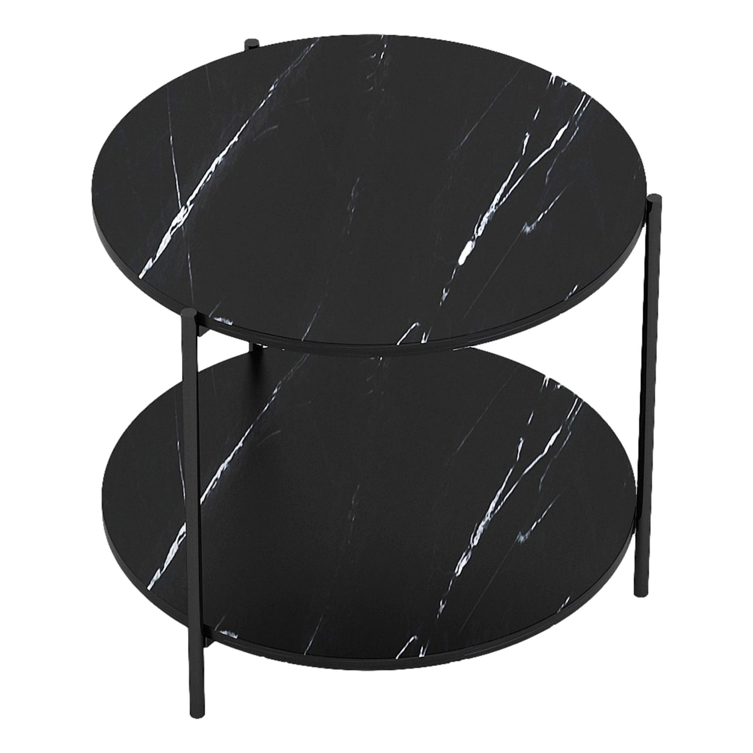 ViscoLogic LOUIS Mid-Century Accent 2-Tier Round Side End Table (Black)