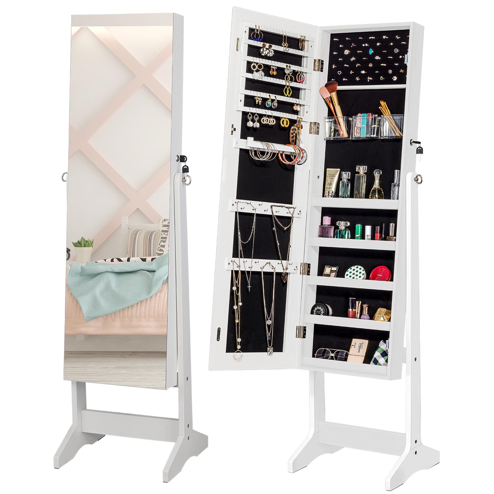 ViscoLogic Melanie Jewelry Armoire Makeup Mirrored Storage Cabinet for Cosmetics, Jewelry, Lockable Cabinet and Organizer With Dressing Mirror (White)