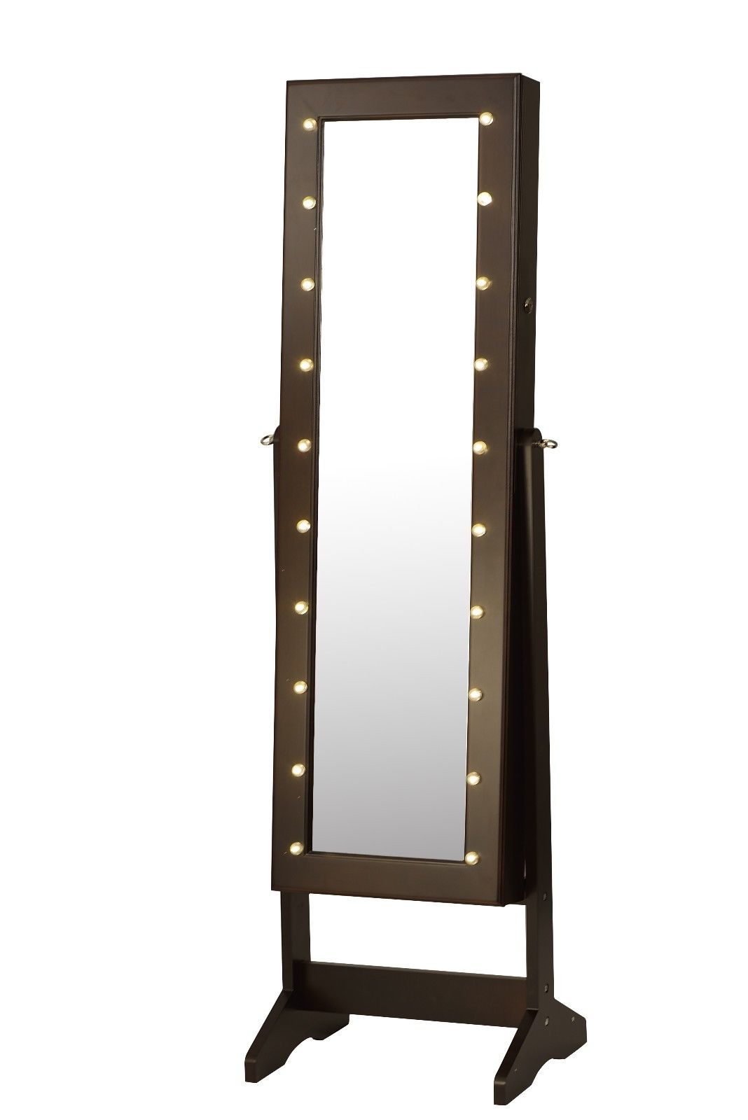 ViscoLogic Wooden Free Floor Standing Jewelry Organizer Mirrored Cabinet with LED lighting face