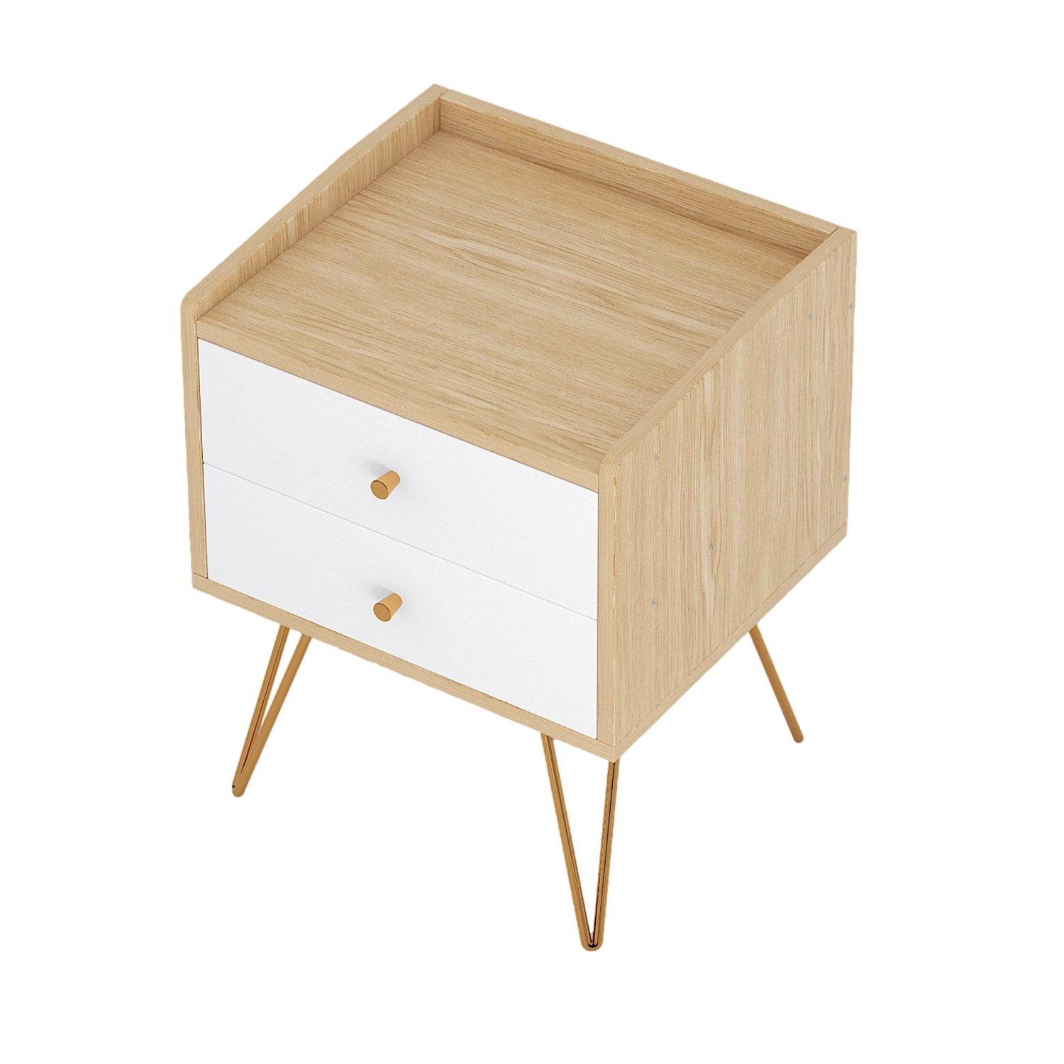 ViscoLogic SANTINEL Mid-Century NightStand With Open Storage and Two Drawers for Bedroom (Wood Grain)