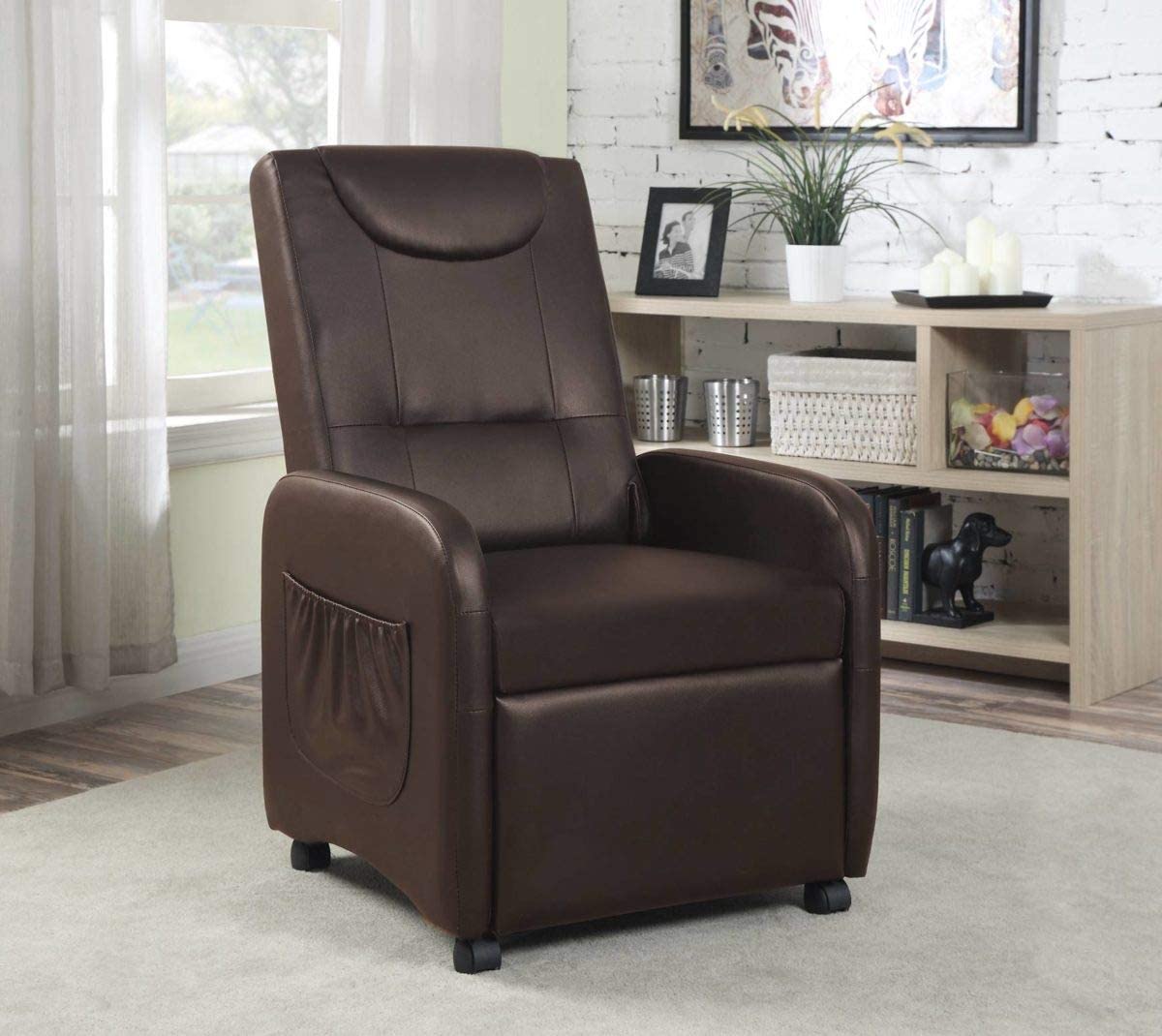 ViscoLogic Revive Folding Gaming Faux Leather Manual Reclining Living Room Chaise Sofa Recliner Chair (Brown)