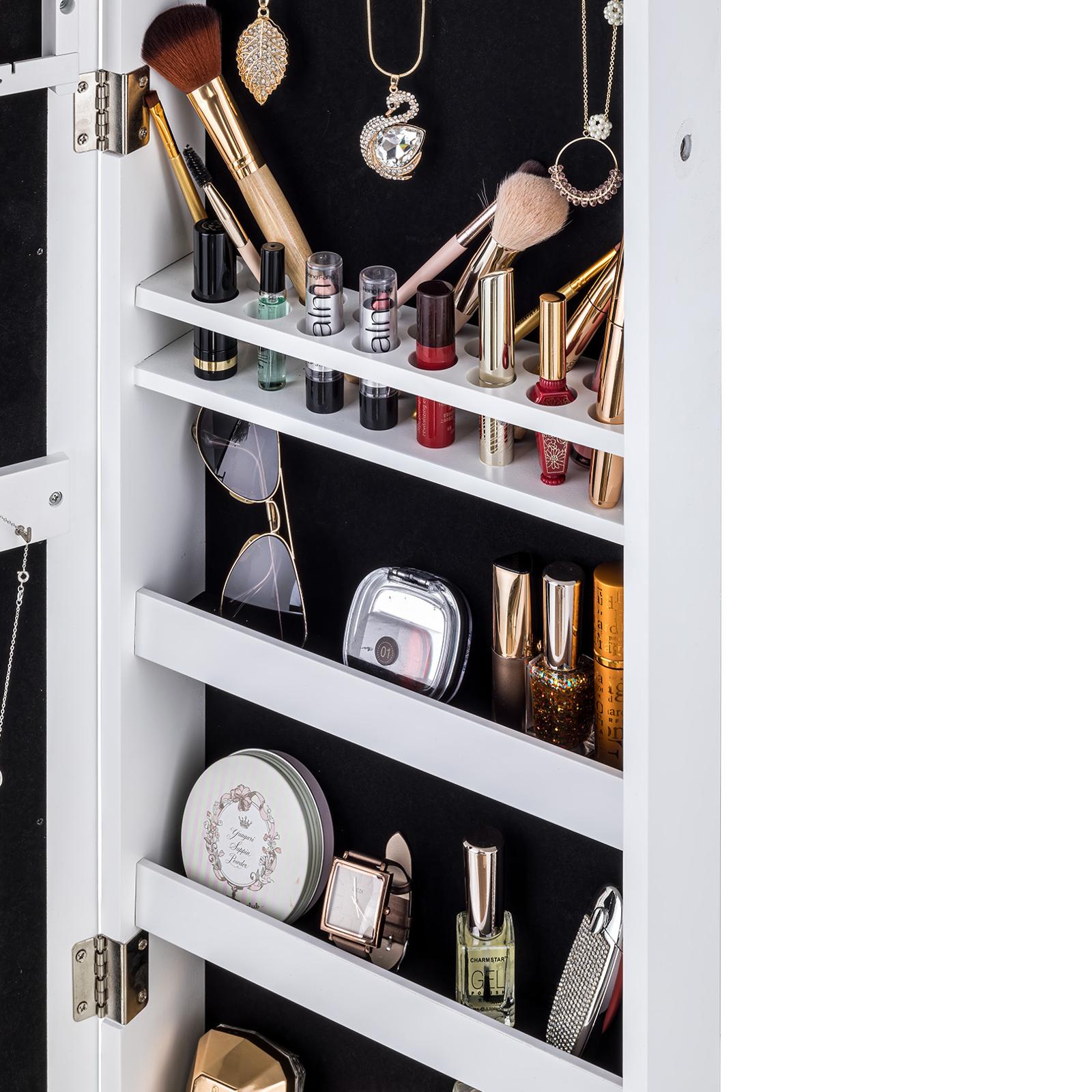 ViscoLogic Emily Touch Operated LED Jewelry Armoire Makeup Mirror Storage Cabinet for Cosmetics, Jewelry, Lockable Cabinet and Organizer With Full Length Mirror (White)