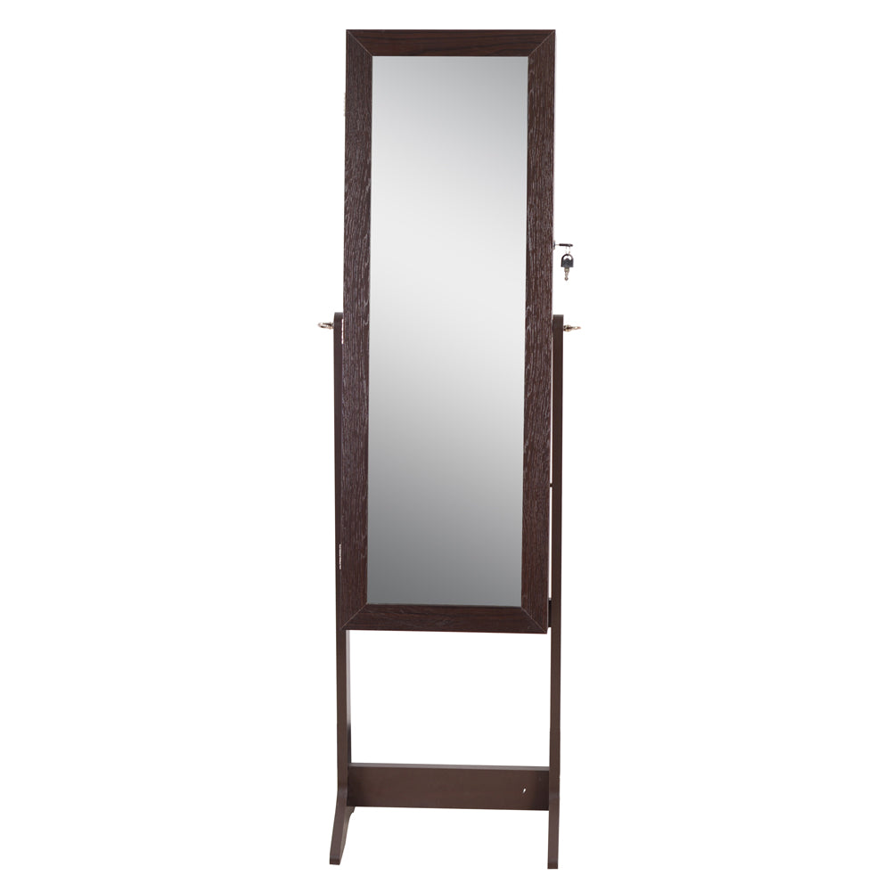 ViscoLogic Mirrored Jewelry Cabinet Armoire. Space for Necklaces, Bracelets, Rings, Earrings, Cuff-links, Ties and more (Brown NextGen)