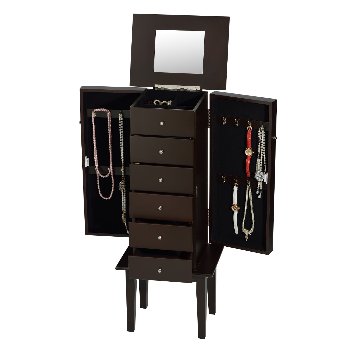 ViscoLogic Jewelry Armoire with Flip-Top Mirror (Brown)