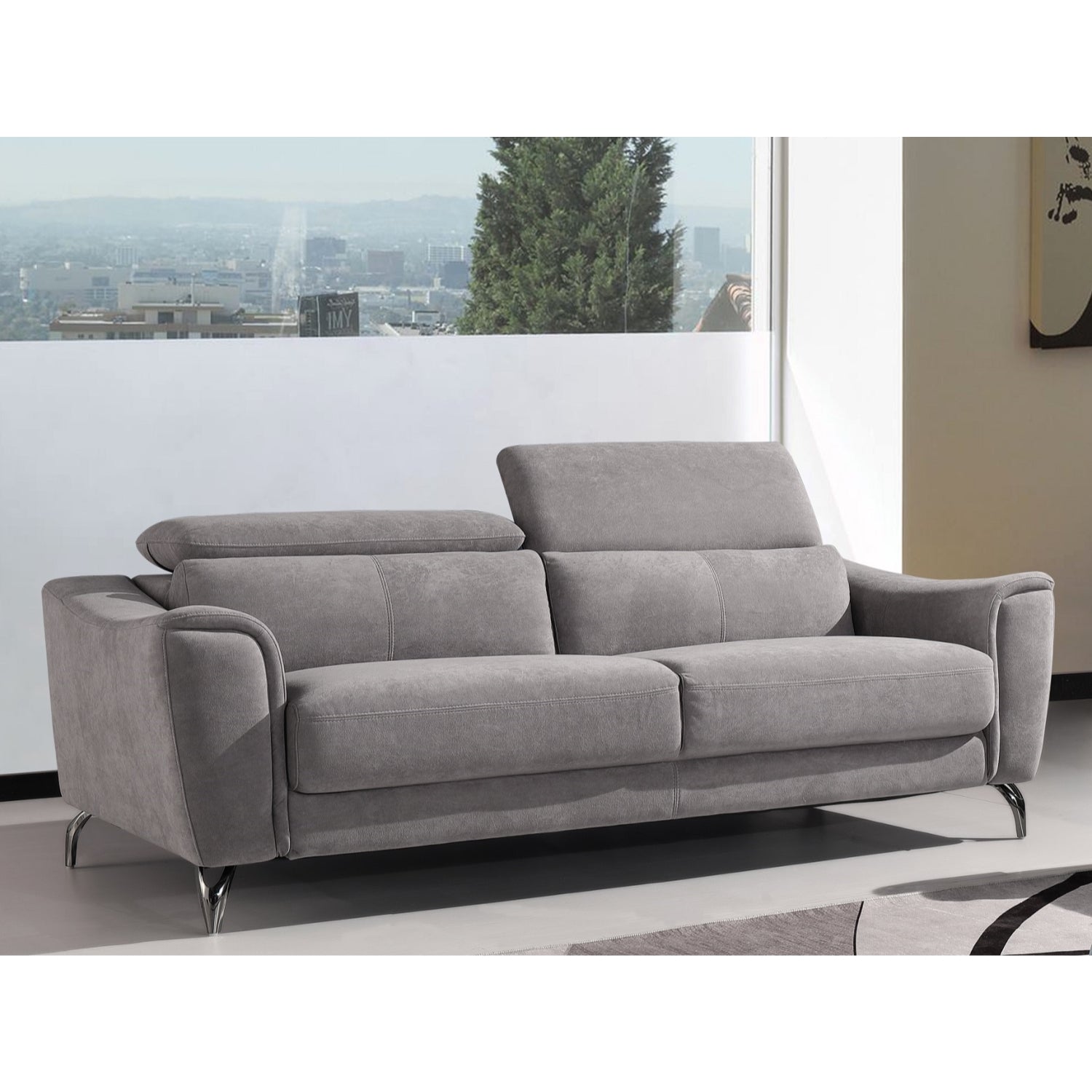 ViscoLogic Lancaster Adjustable Headrest Luxury Fabric 3-Seater Sofa/ Couch, Loveseat & Arm Chair (Grey (For GTA AREA ONLY)