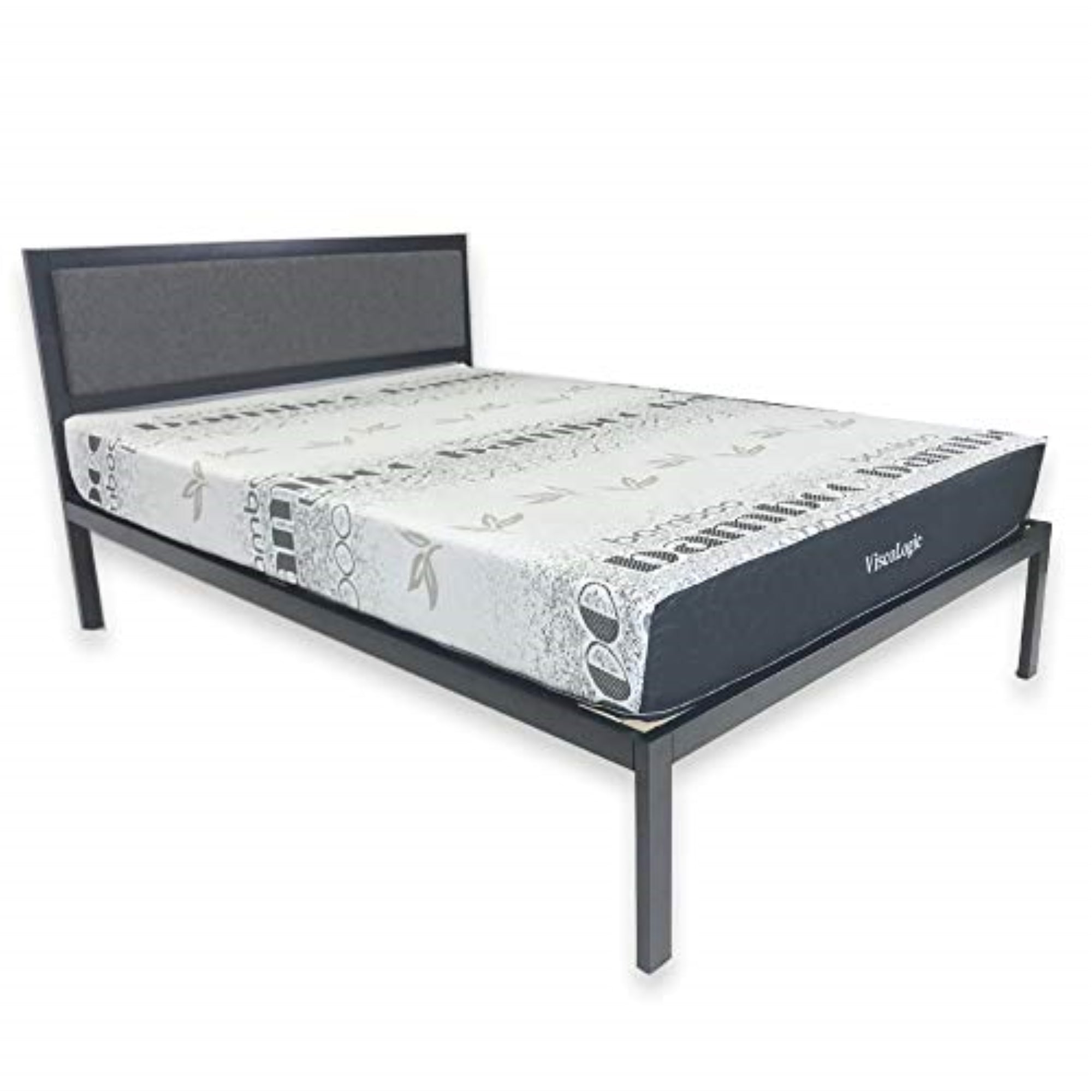 ViscoLogic Platform Metal Bed with 8" Memory Foam Mattress Set (Queen)