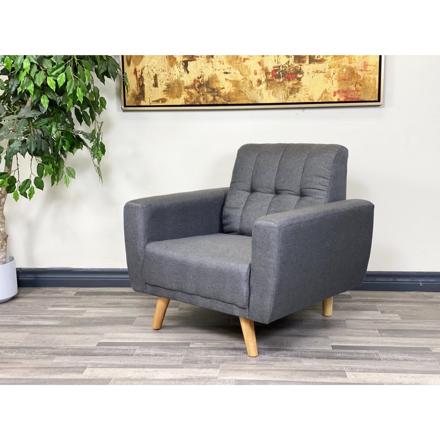 ViscoLogic MOCA Contemporary New Mid-Century Tufted Style Fabric Upholstered Modern Living Room Sofa (Dark Grey)